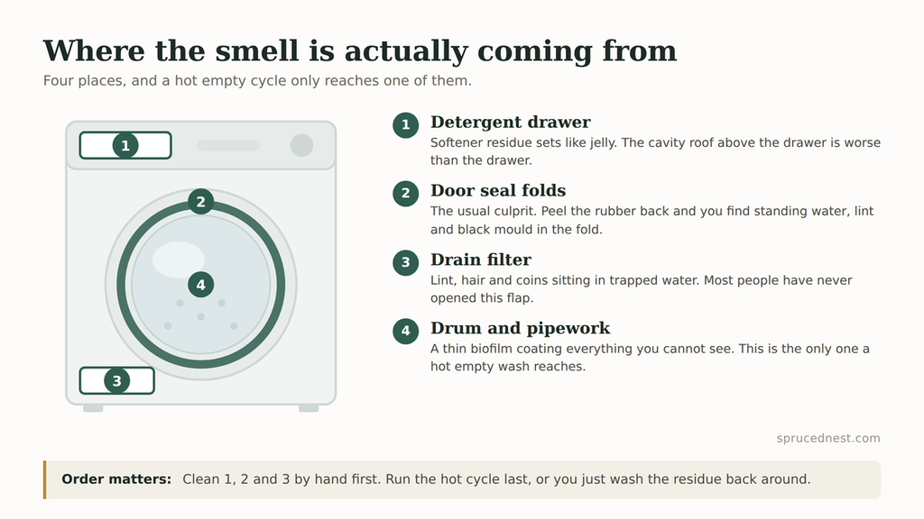 The hidden spots where washing machine smells start inside a front loader
