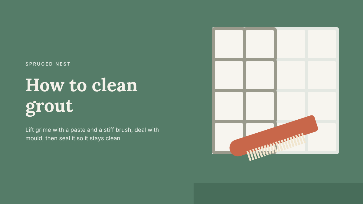 How to clean grout: a stiff brush and paste on gray tile lines