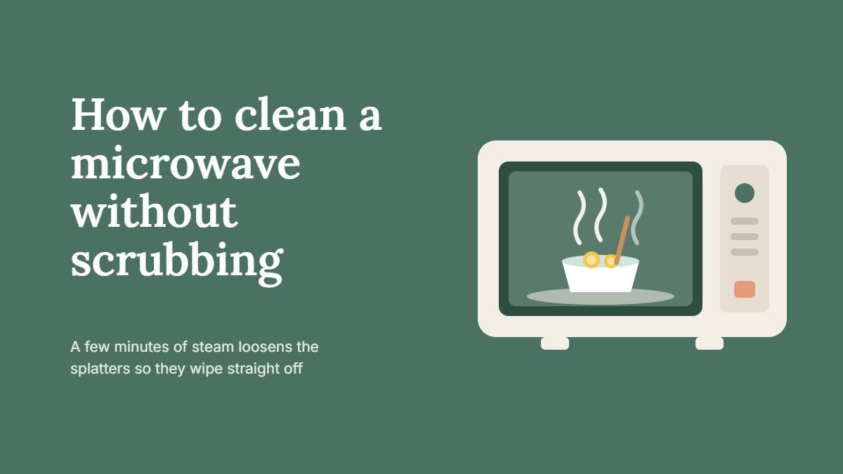 Bowl of lemon water steaming inside to clean a microwave without scrubbing