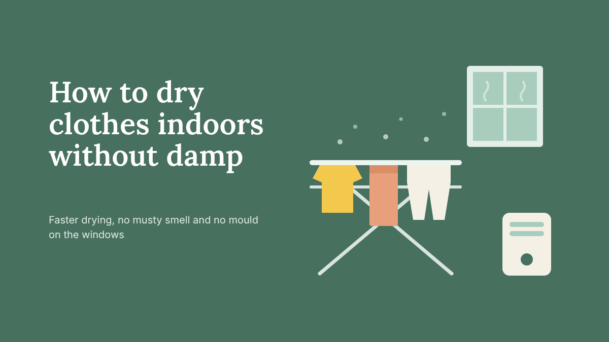 Laundry on an airer in a small room, showing how to dry clothes indoors without damp
